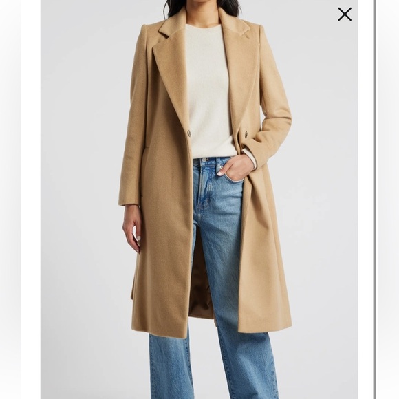 Sam Edelman Long Maxi Tie Belt Wool Blend Wrap trench warm Coat Camel Tan10